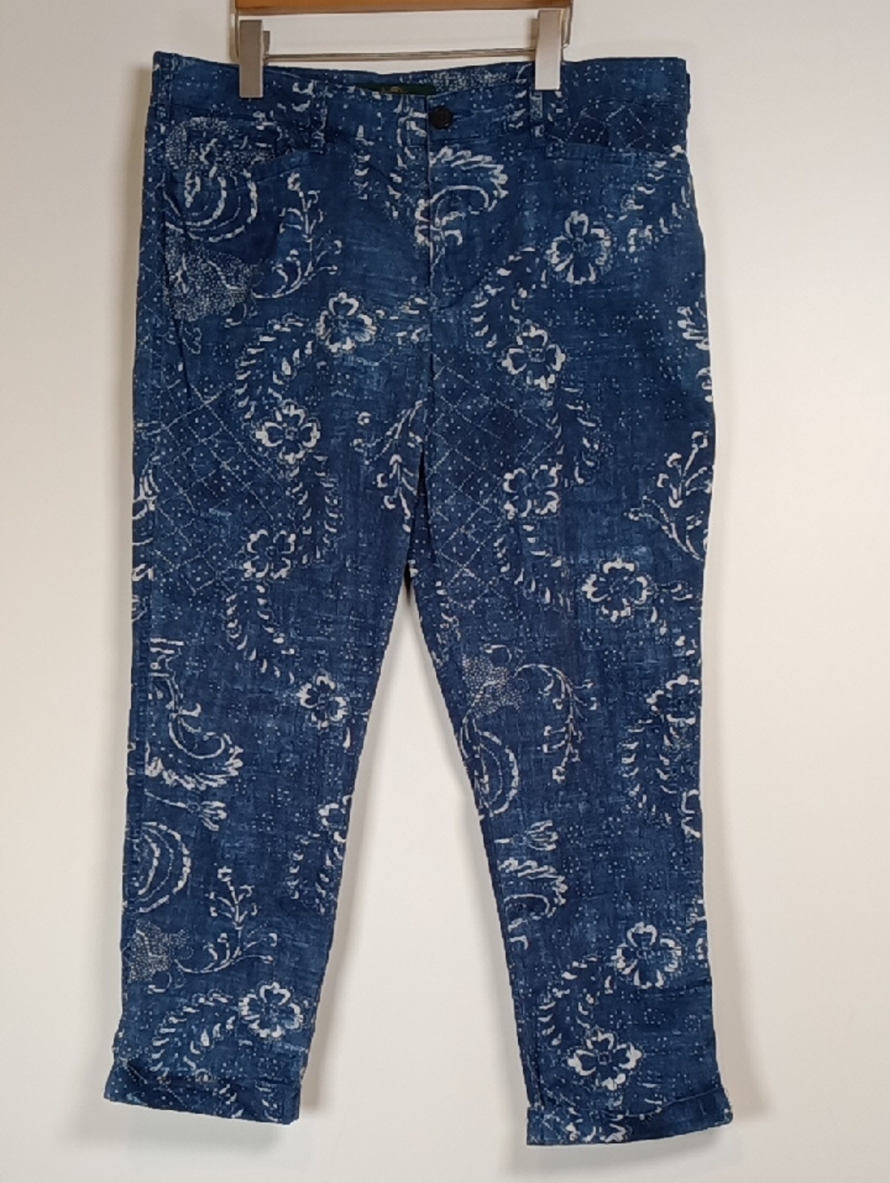 Lauren Jeans Co. LRL Navy & White Batik/Shibori Printed Cropped Pant Size 12